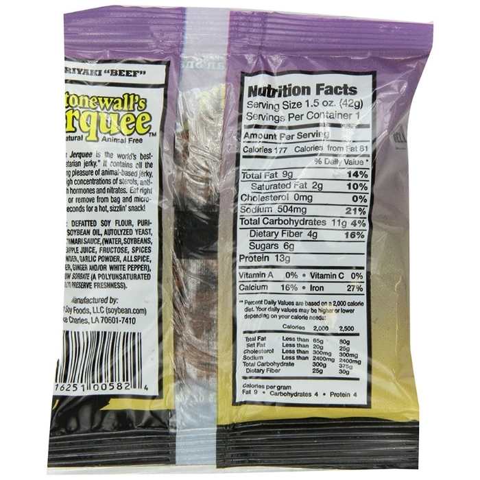 Stonewall's Jerquee - Vegan Jerquee  Teriyaki Beef, 1.5oz - back