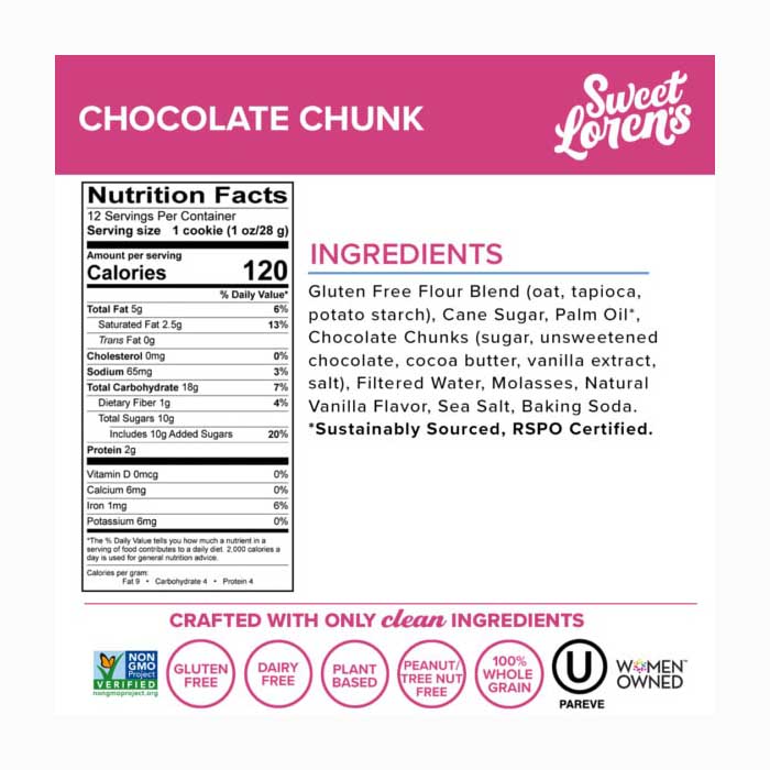 Sweet Loren's - Gluten-Free Cookie Dough - Chocolate Chunk Cookie Dough, 12oz  - back