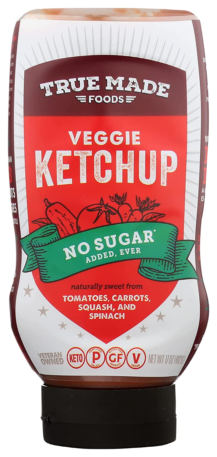 True Made Foods, No Added Sugar Vegetable Ketchup Squeeze, 17oz | Pack of 6 - Plan-txs