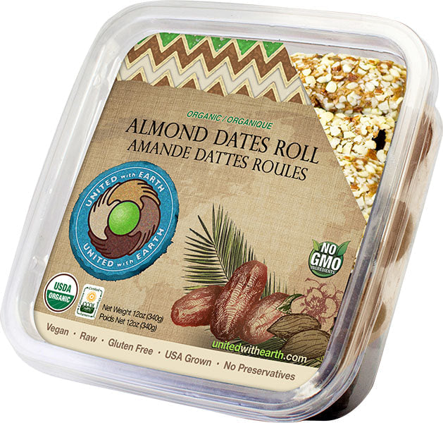 UNITED WITH EARTH Organic Almond Roll Dates - 12 Oz | Pack of 12 - Plan-txs