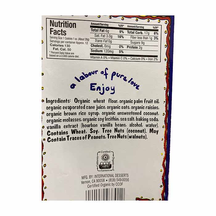 Uncle Eddie's - Cookies - Oatmeal Raisin, 12oz - back