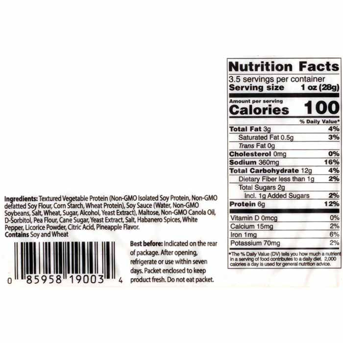 Unisoy - Vegan Pineapple Habanero Jerky, 3.5oz - back