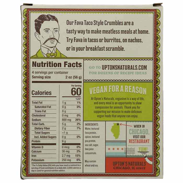 Upton's Naturals - Fava Bean Taco Style Crumbles, 8oz - back