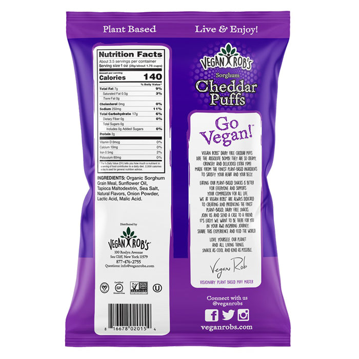 Vegan Rob's - Dairy Free Cheddar Puffs, 3.5oz - back