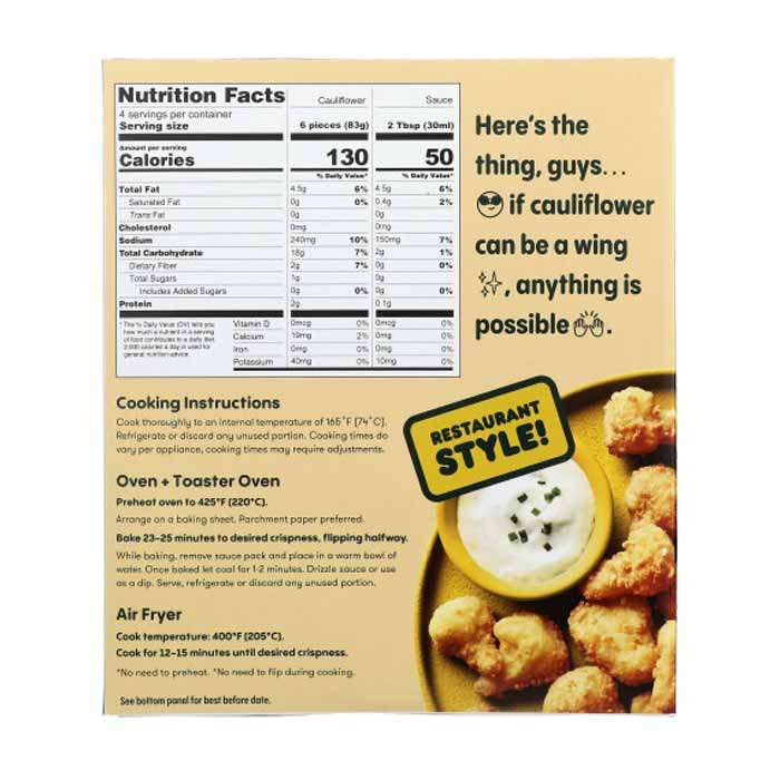 Wholly Veggie! - Cauliflower Wings, 13.2oz - Ranch - back