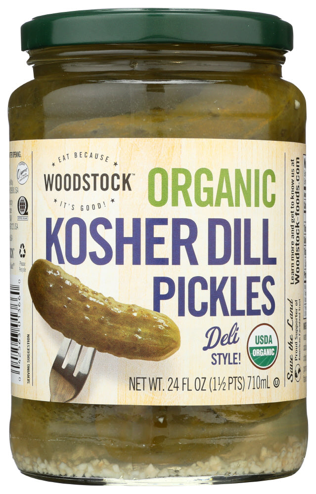 Woodstock Organic Kosher Whole Dill Pickles, 24 oz | Pack of 6 - Plan-txs