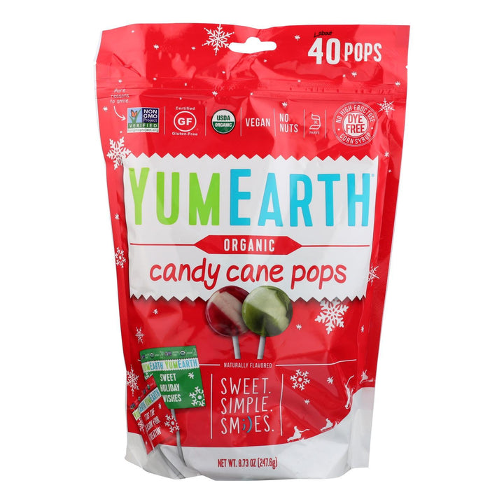 YumEarth, Organic, Candy Cane Pops, Wild Peppermint, 40 Pops | Pack of 18 - Plan-txs